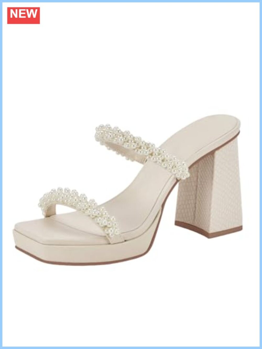 Platform Chunky Heel Sandals Square Open Toe Strappy Pearl Slide Faux Leather